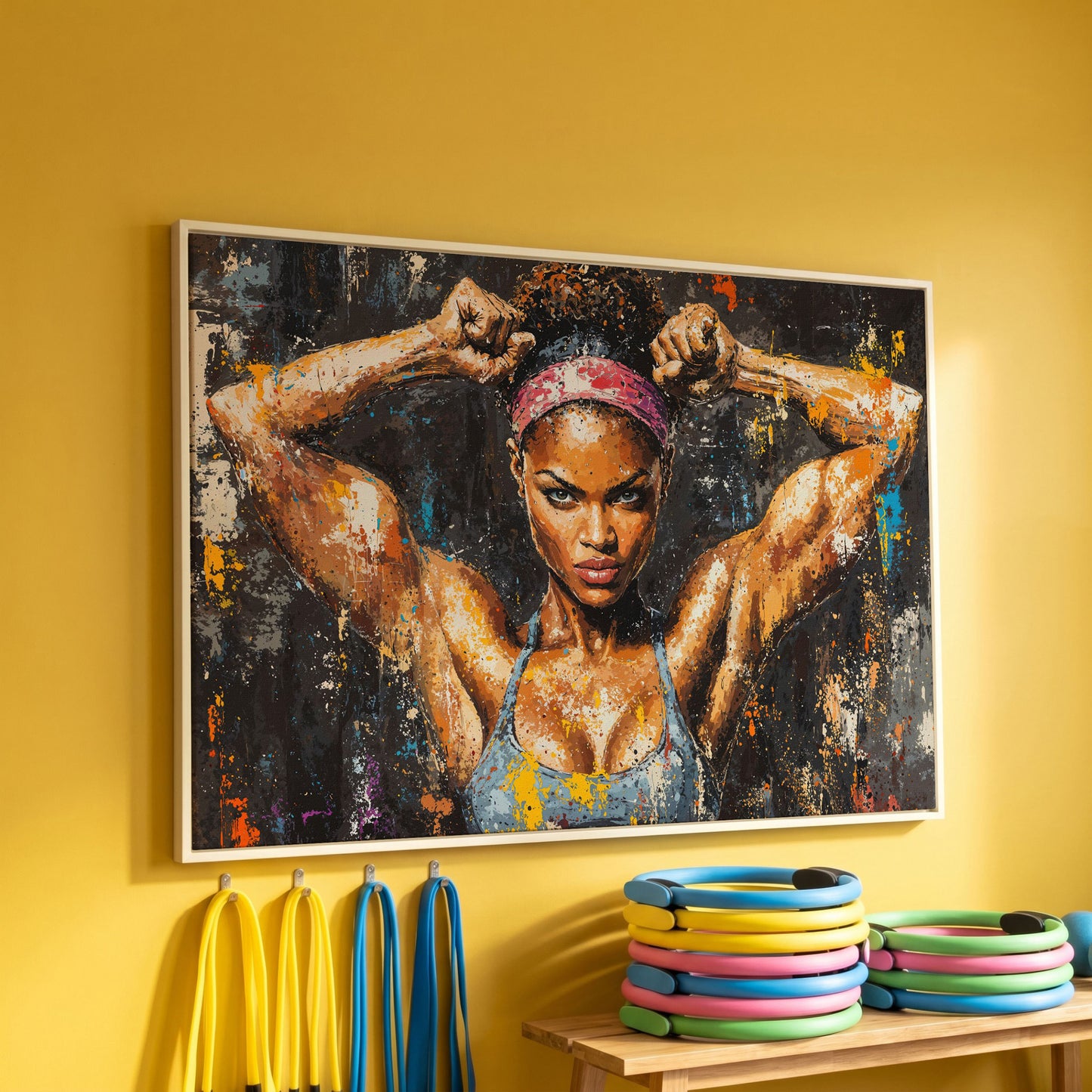 Black Girl Strength Canvas Print - Motivational Fitness Art in white floating frame