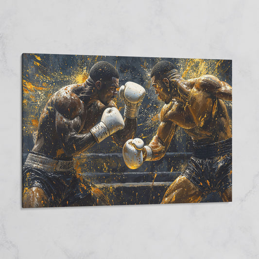 Boxing Match Canvas Print, Black & Gold on gallery wrap