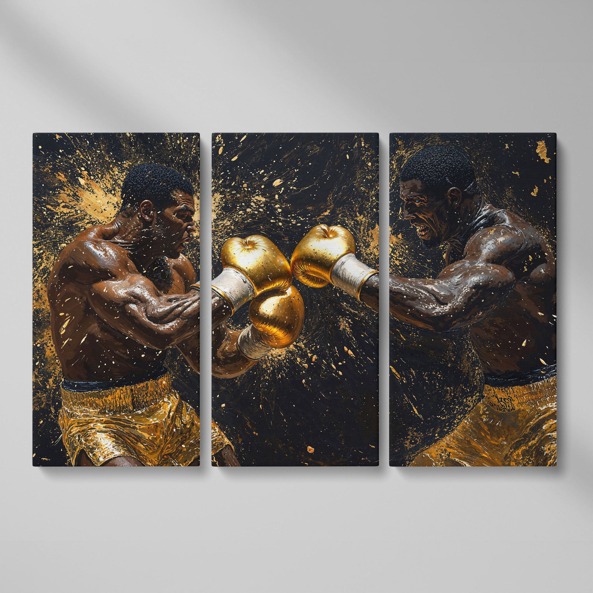 Boxing Legends Gold and Black Canvas Art as 3-panel split version