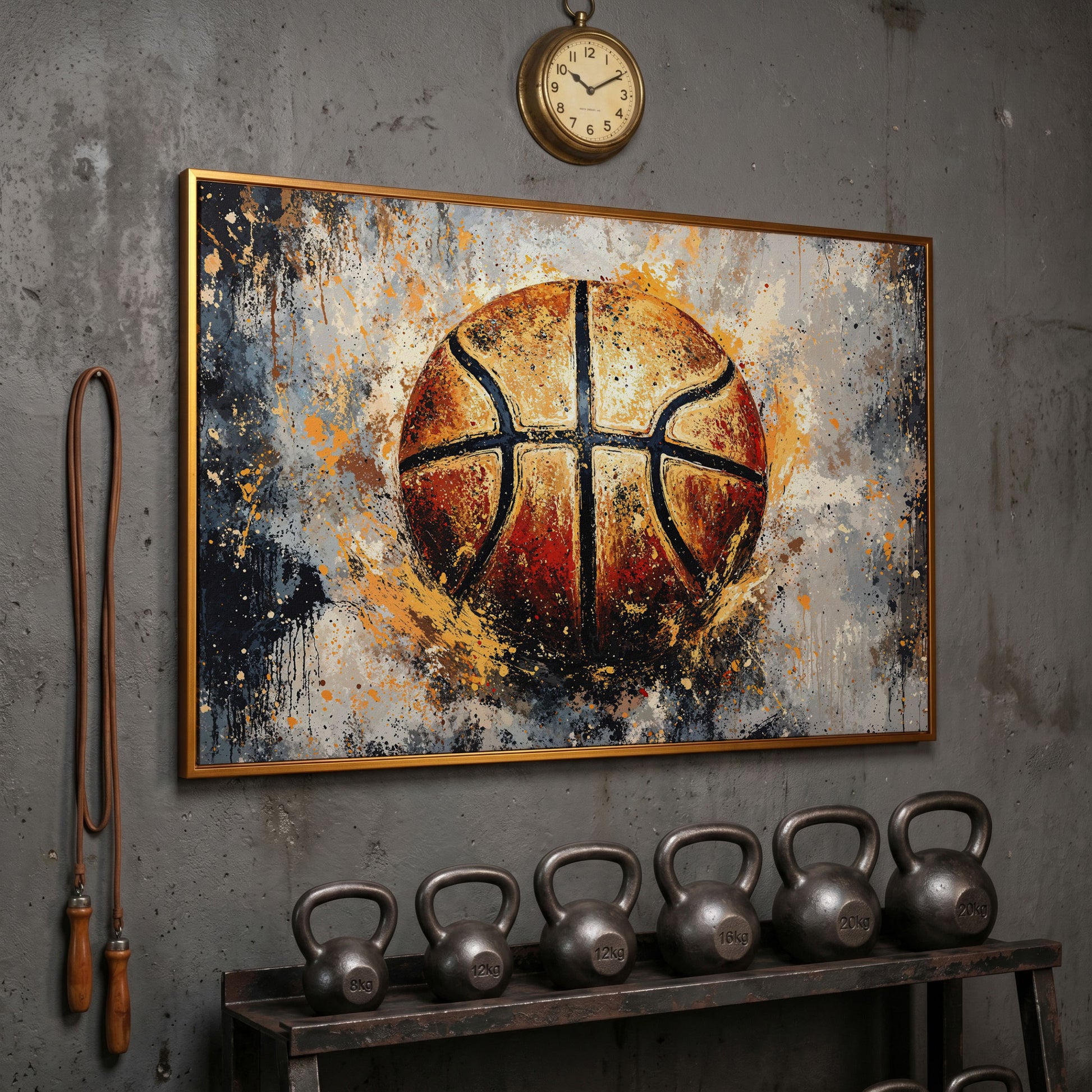 Abstract Basketball Canvas Print in antique gold floating frame
