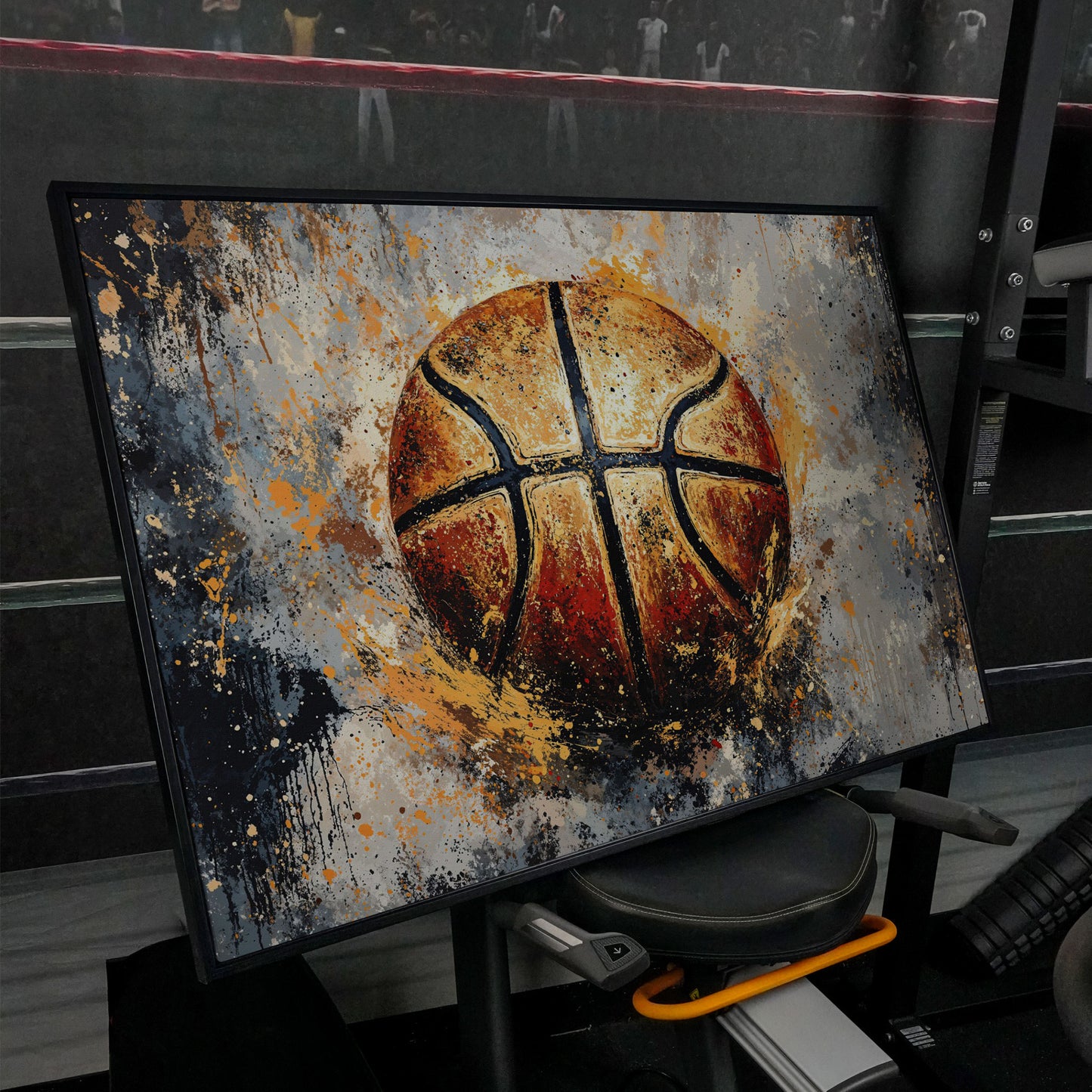 Abstract Basketball Canvas Print in black floating frame