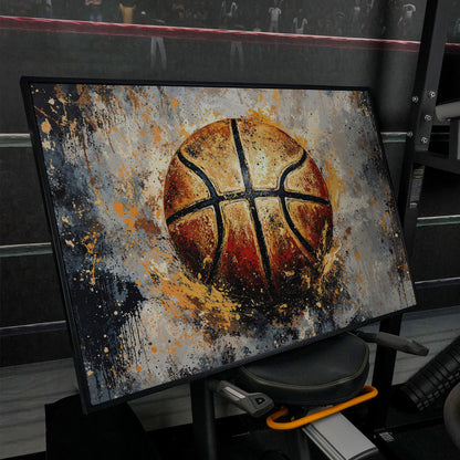 Abstract Basketball Canvas Print in black floating frame
