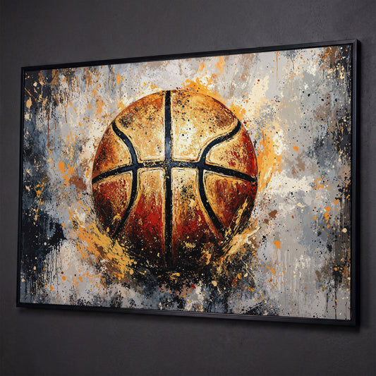 Abstract Basketball Canvas Print shown in black floating frame