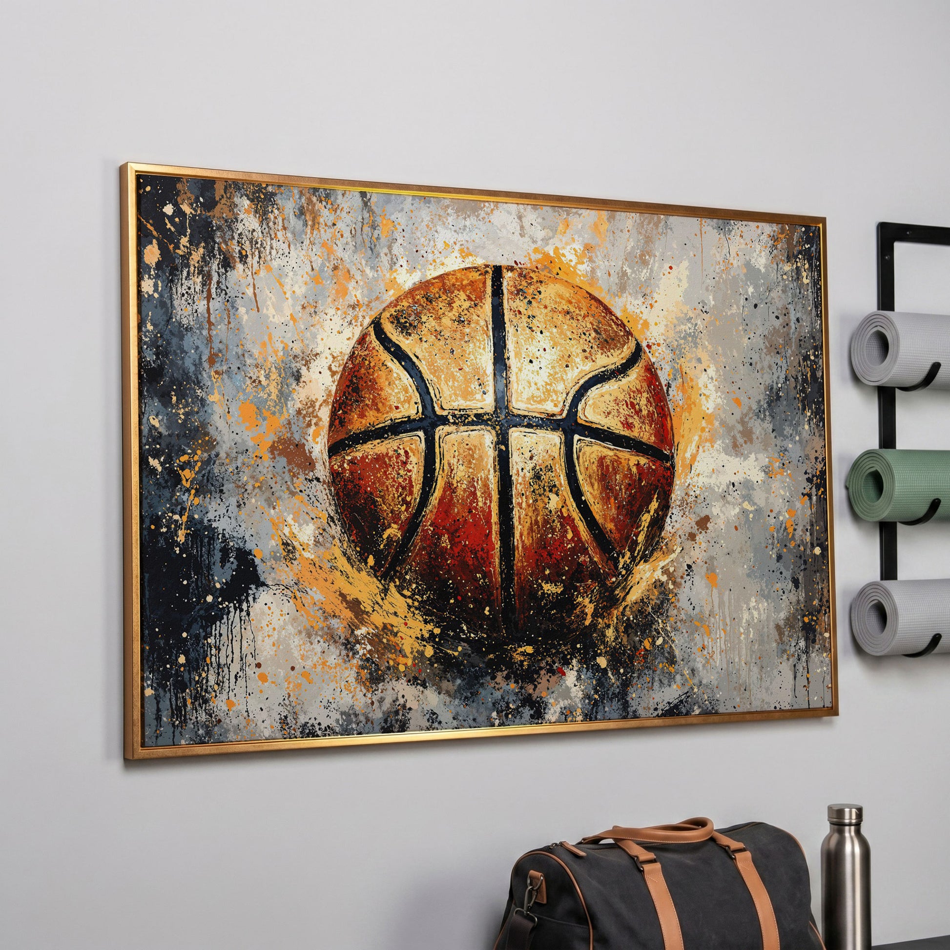 Abstract Basketball Canvas Print in rose gold floating frame