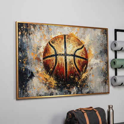 Abstract Basketball Canvas Print in rose gold floating frame