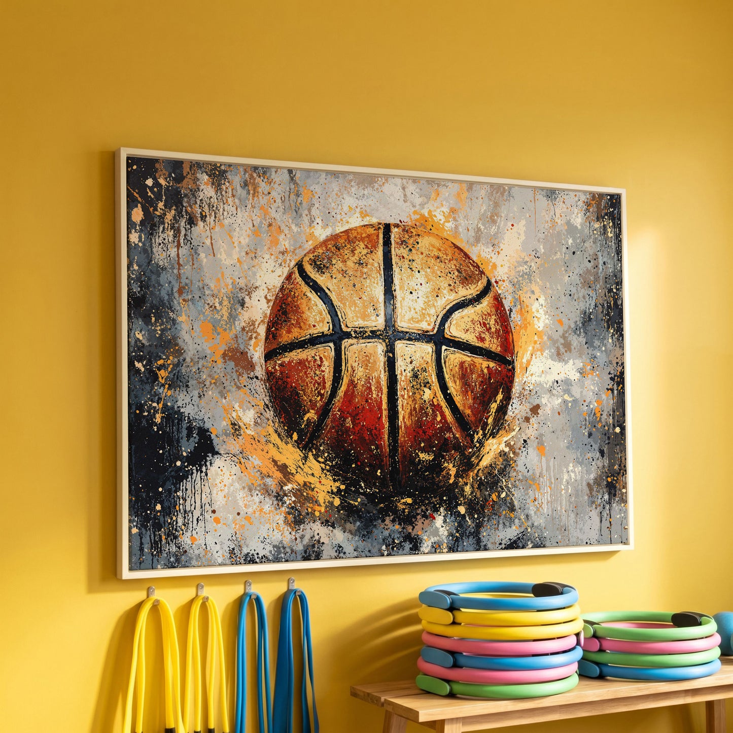 Abstract Basketball Canvas Print in white floating frame