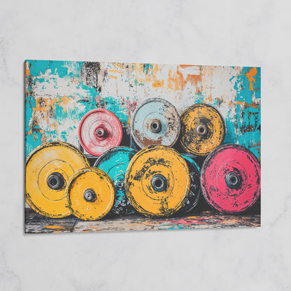 Colorful Barbell Weights Canvas Print for Gym Decor on gallery wrap