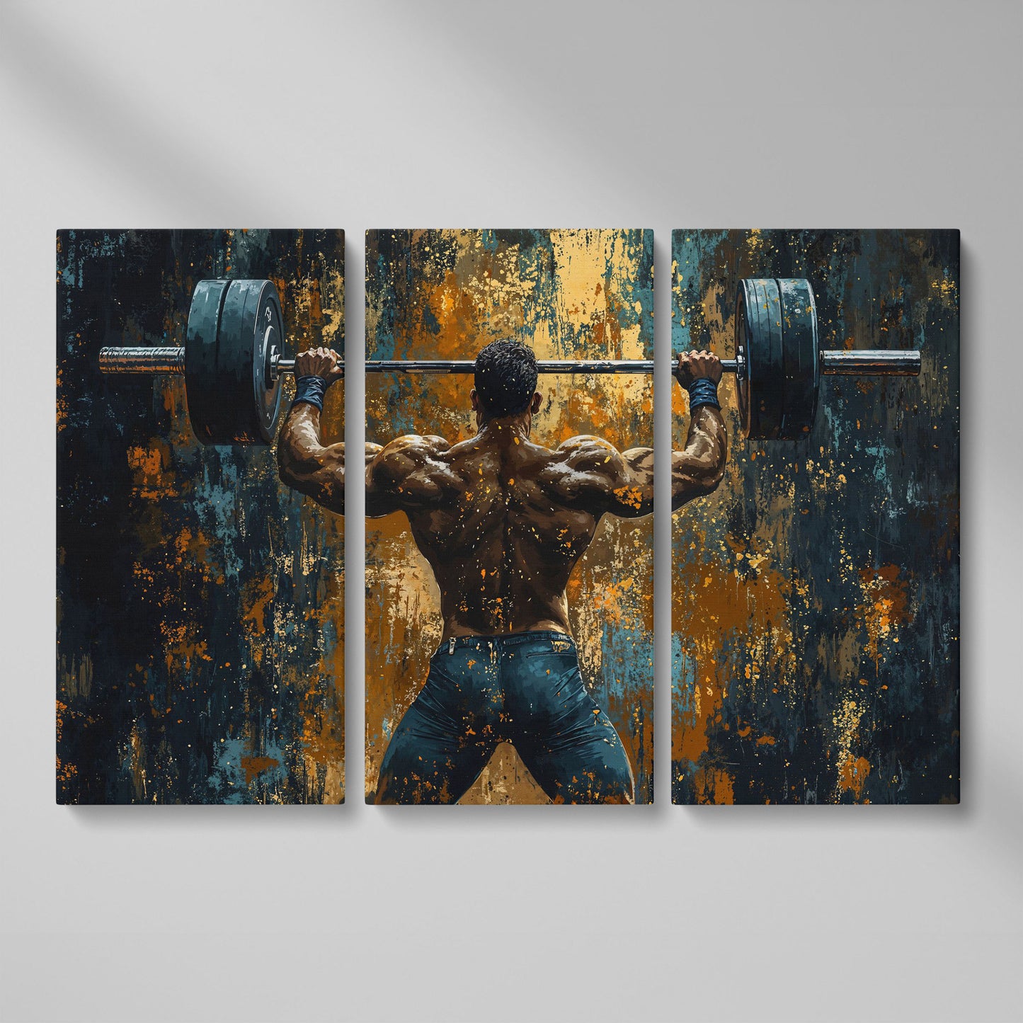 Weightlifter with Barbell Canvas Print as 3-panel split version
