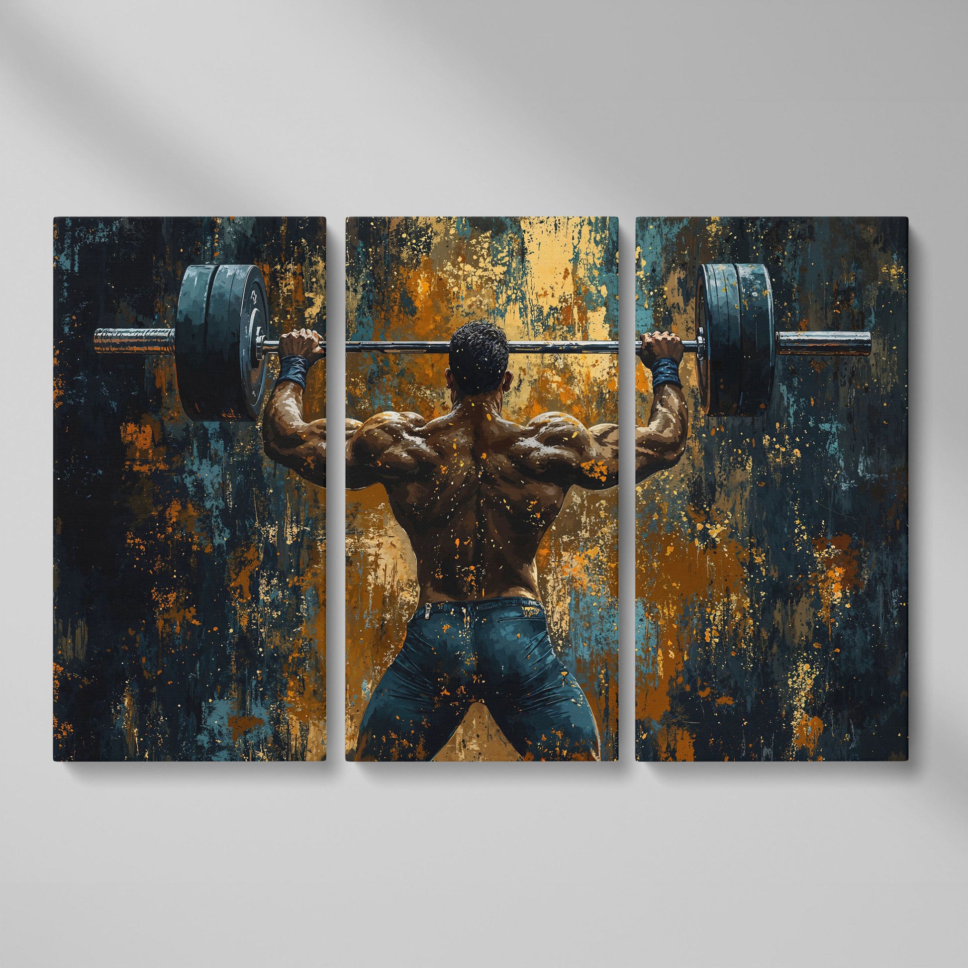 Weightlifter with Barbell Canvas Print as 3-panel split version