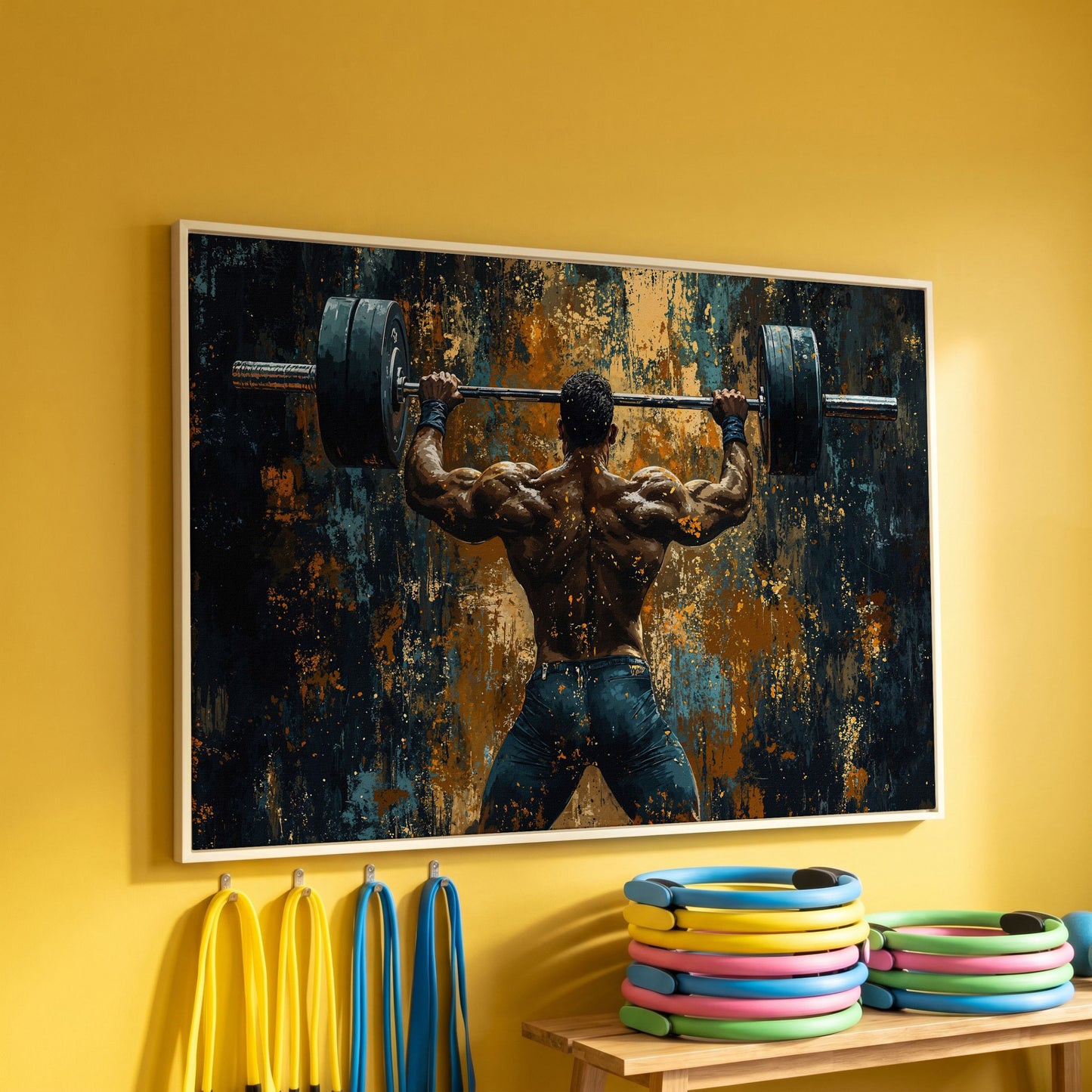 Weightlifter with Barbell Canvas Print in white floating frame