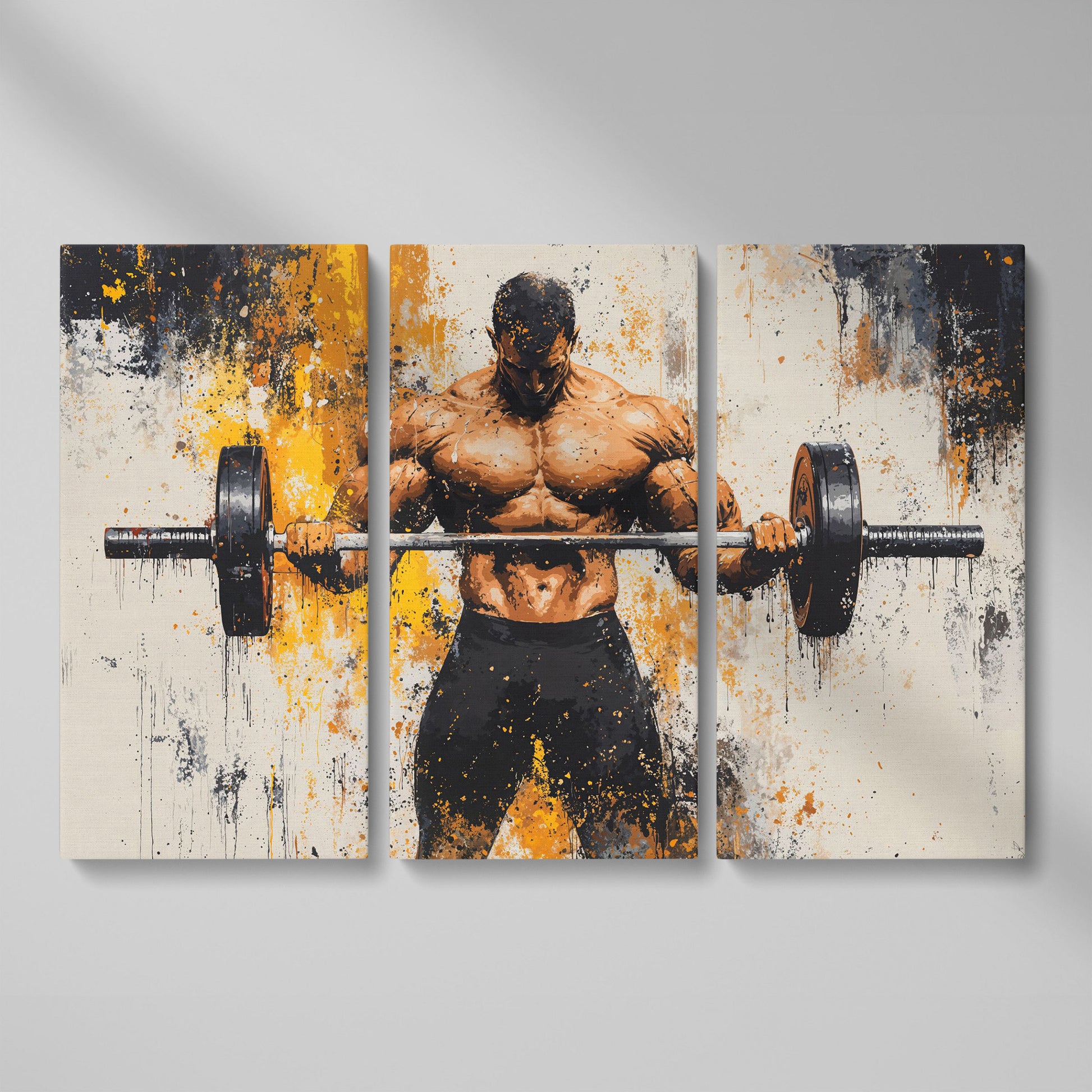 Strongman with Gold Splatter Canvas Print as 3-panel split version