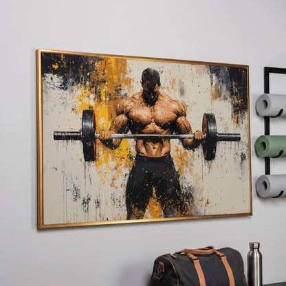 Strongman with Gold Splatter Canvas Print in rose gold floating frame