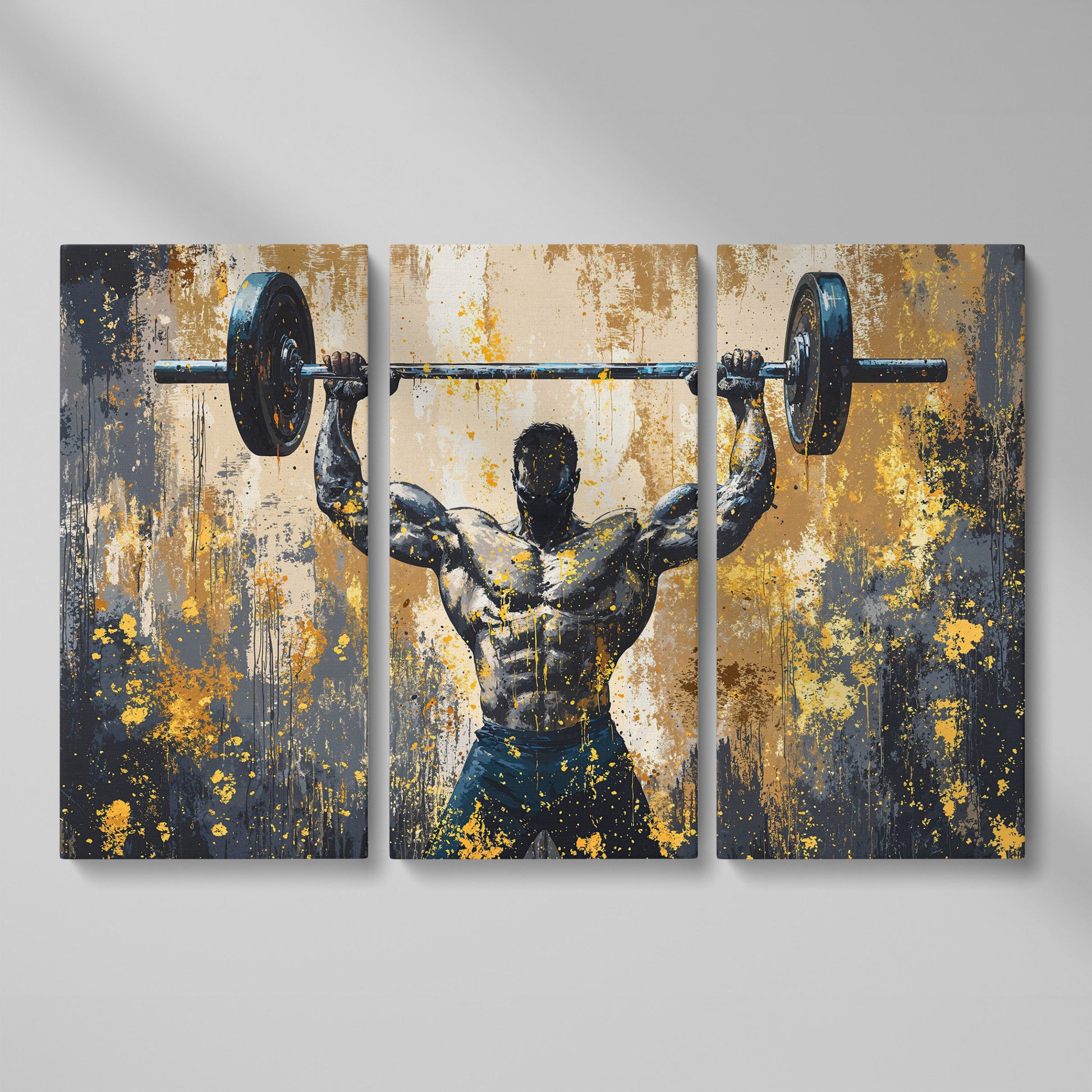 Bodybuilder at Lockout Canvas Print for Home Gyms as 3-panel split version