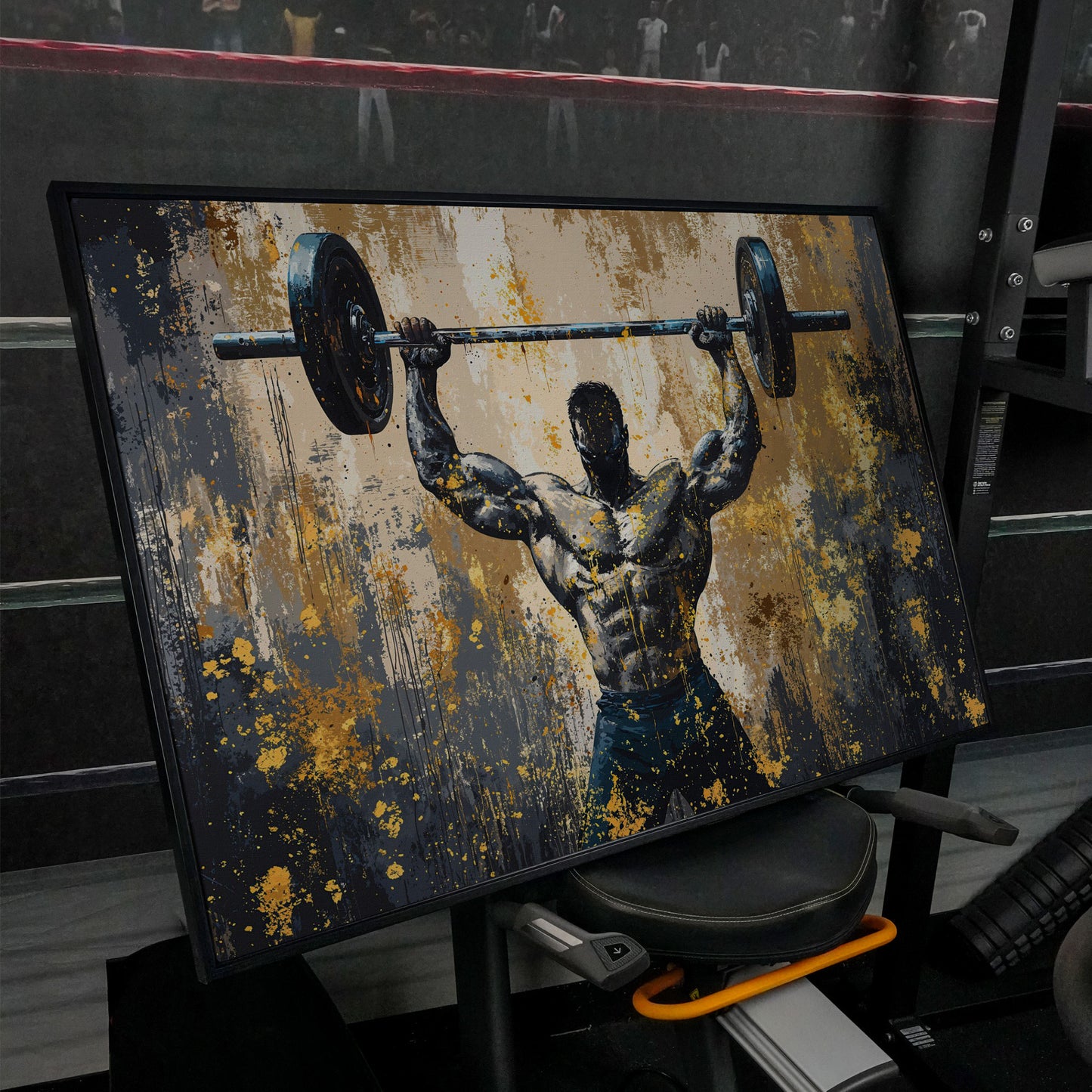 Bodybuilder at Lockout Canvas Print for Home Gyms in black floating frame