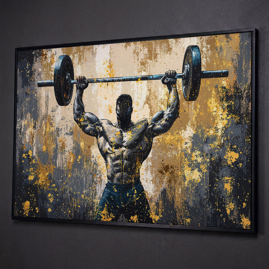 Bodybuilder at Lockout Canvas Print for Home Gyms shown in black floating frame