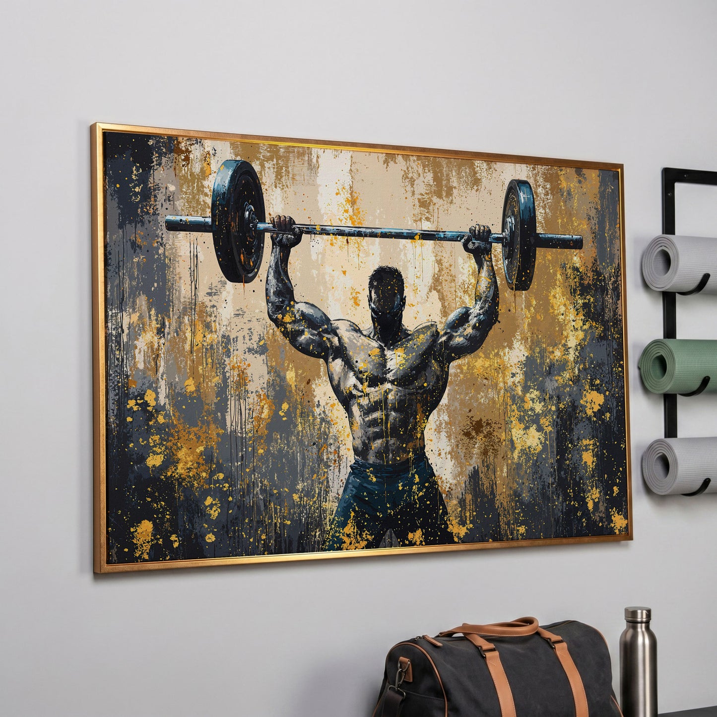 Bodybuilder at Lockout Canvas Print for Home Gyms in rose gold floating frame