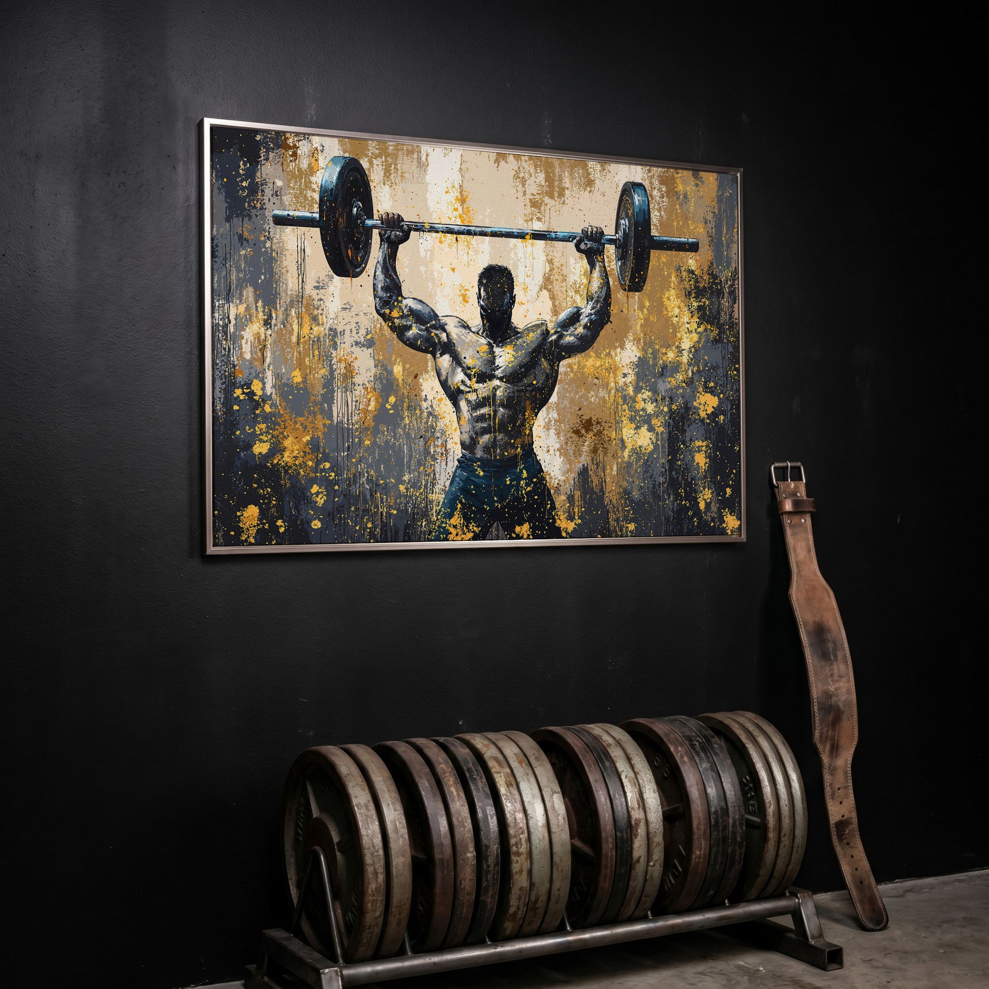 Bodybuilder at Lockout Canvas Print for Home Gyms in silver floating frame