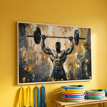 Bodybuilder at Lockout Canvas Print for Home Gyms in white floating frame