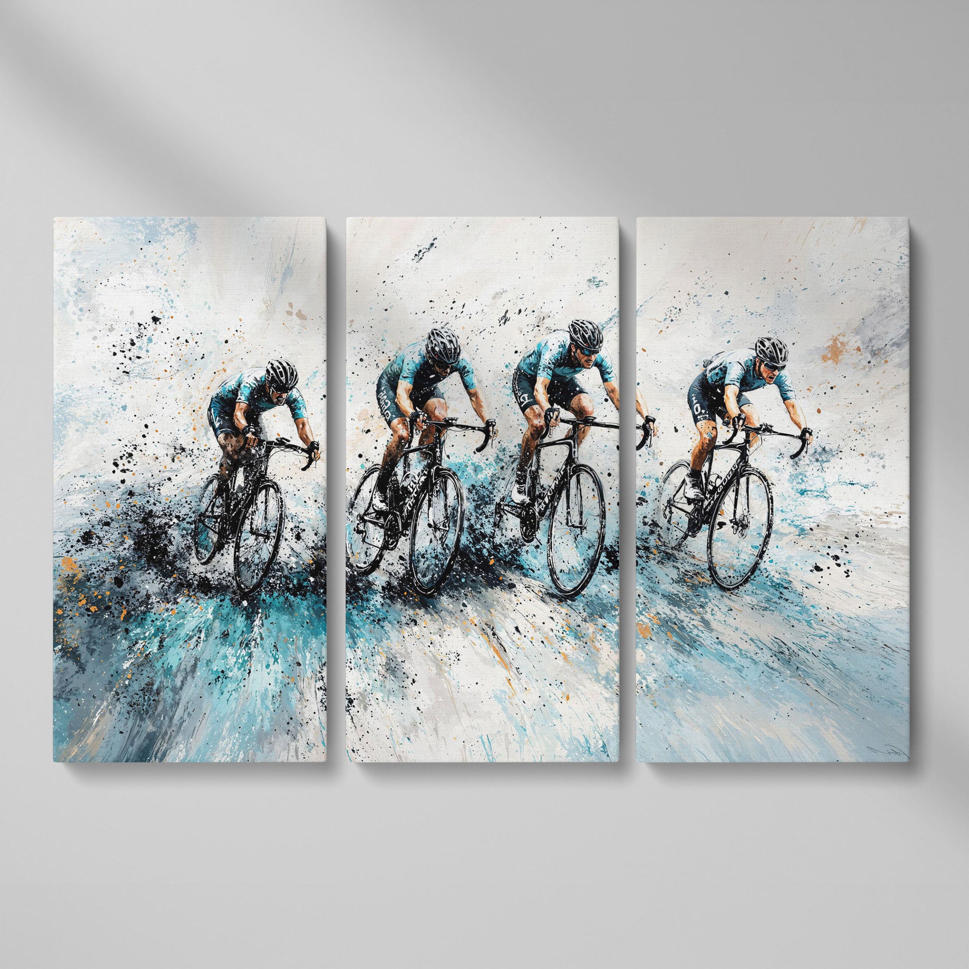 Cycling Team Abstract Canvas as 3-panel split version
