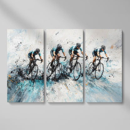 Cycling Team Abstract Canvas as 3-panel split version