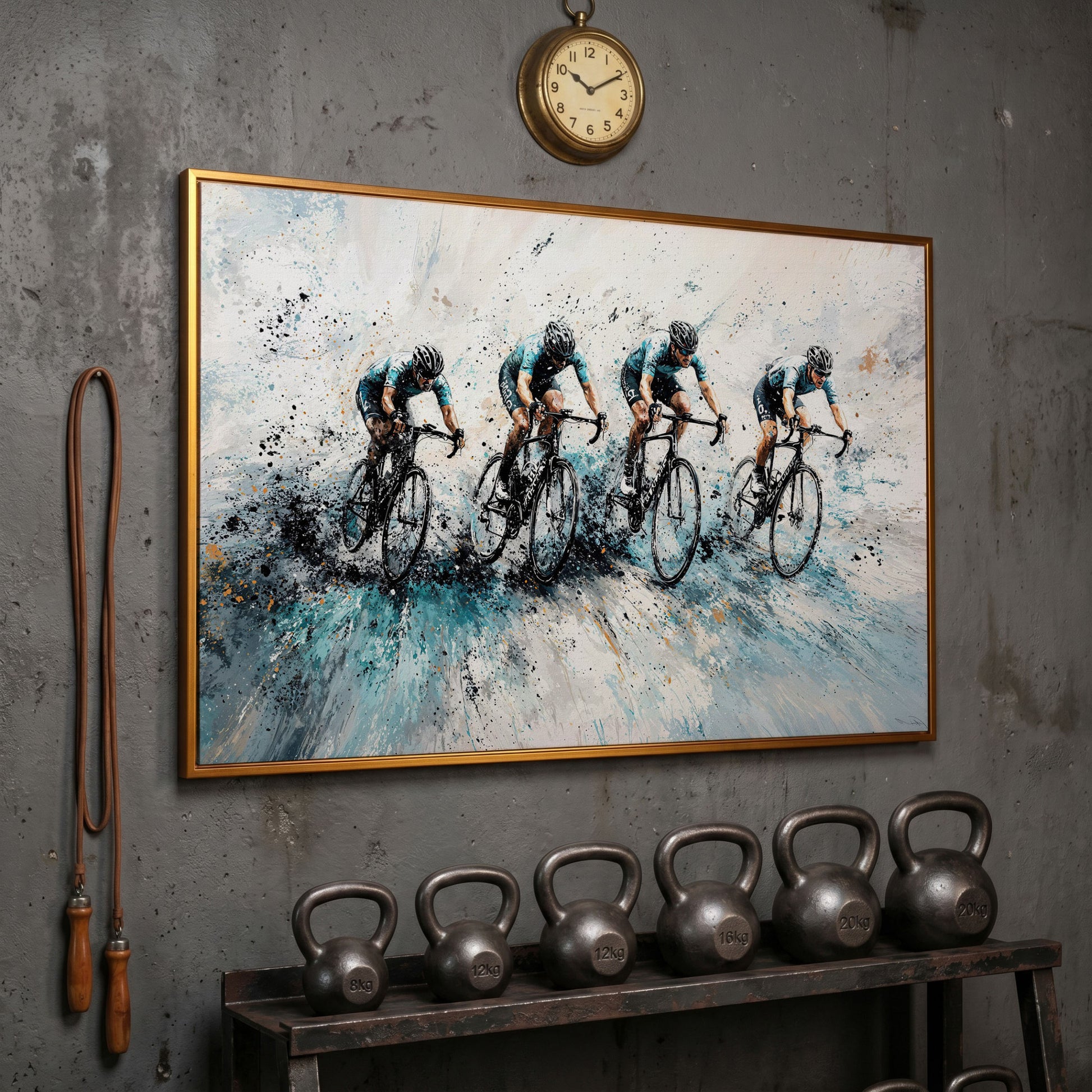 Cycling Team Abstract Canvas in antique gold floating frame