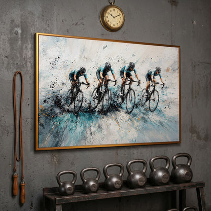 Cycling Team Abstract Canvas in antique gold floating frame