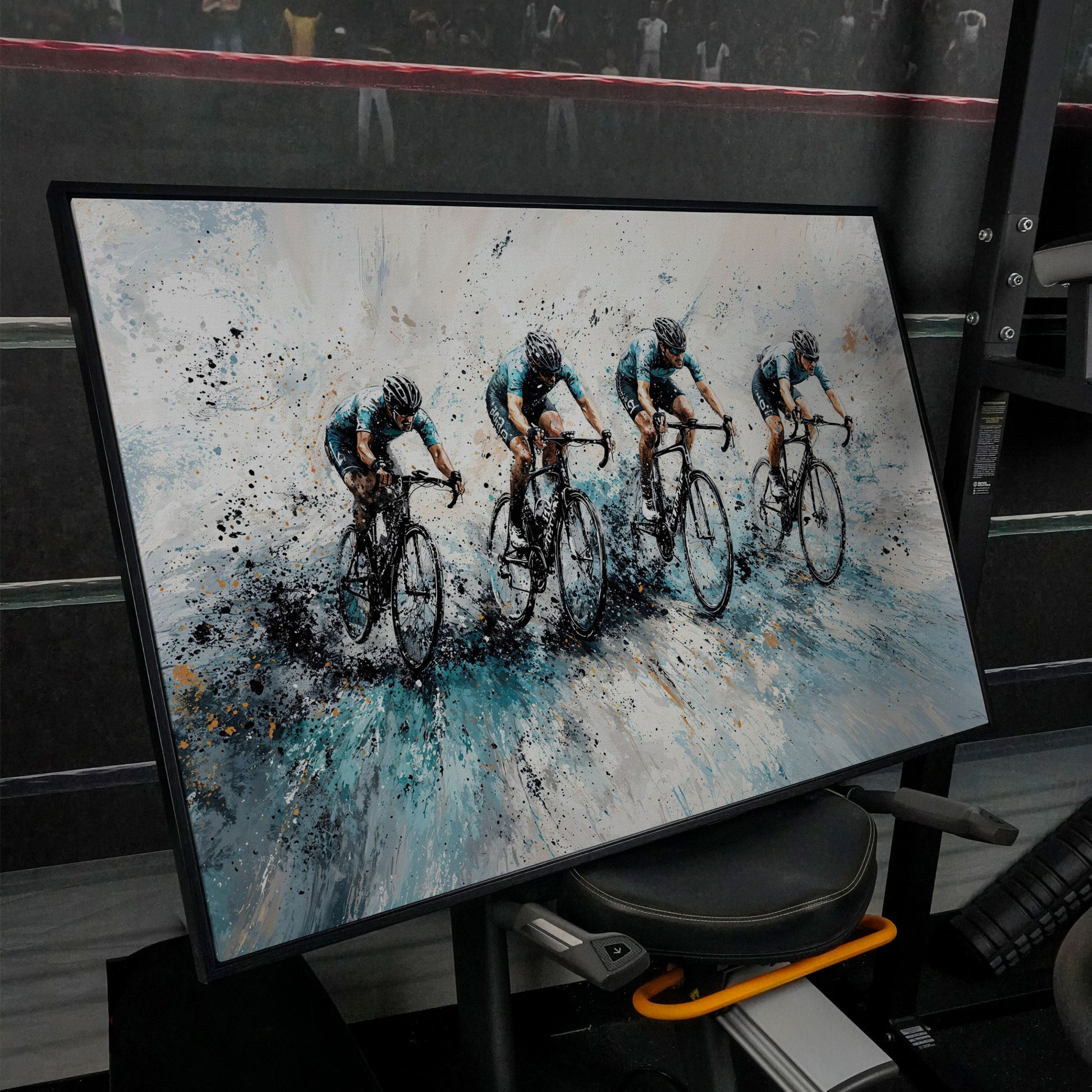 Cycling Team Abstract Canvas in black floating frame