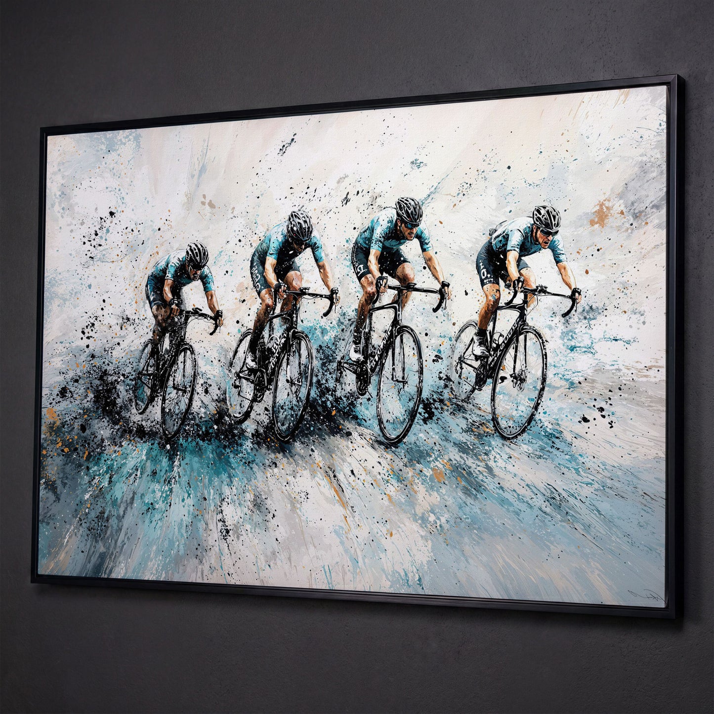 Cycling Team Abstract Canvas shown in black floating frame