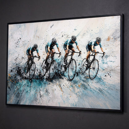 Cycling Team Abstract Canvas shown in black floating frame