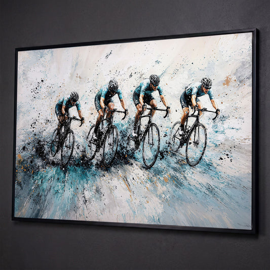 Cycling Team Abstract Canvas shown in black floating frame