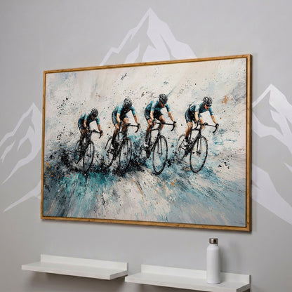 Cycling Team Abstract Canvas in white oak floating frame