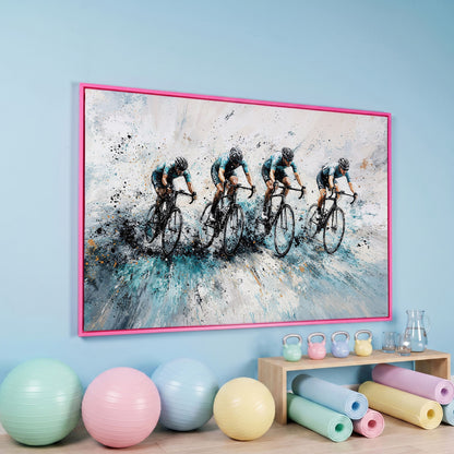 Cycling Team Abstract Canvas in pink floating frame