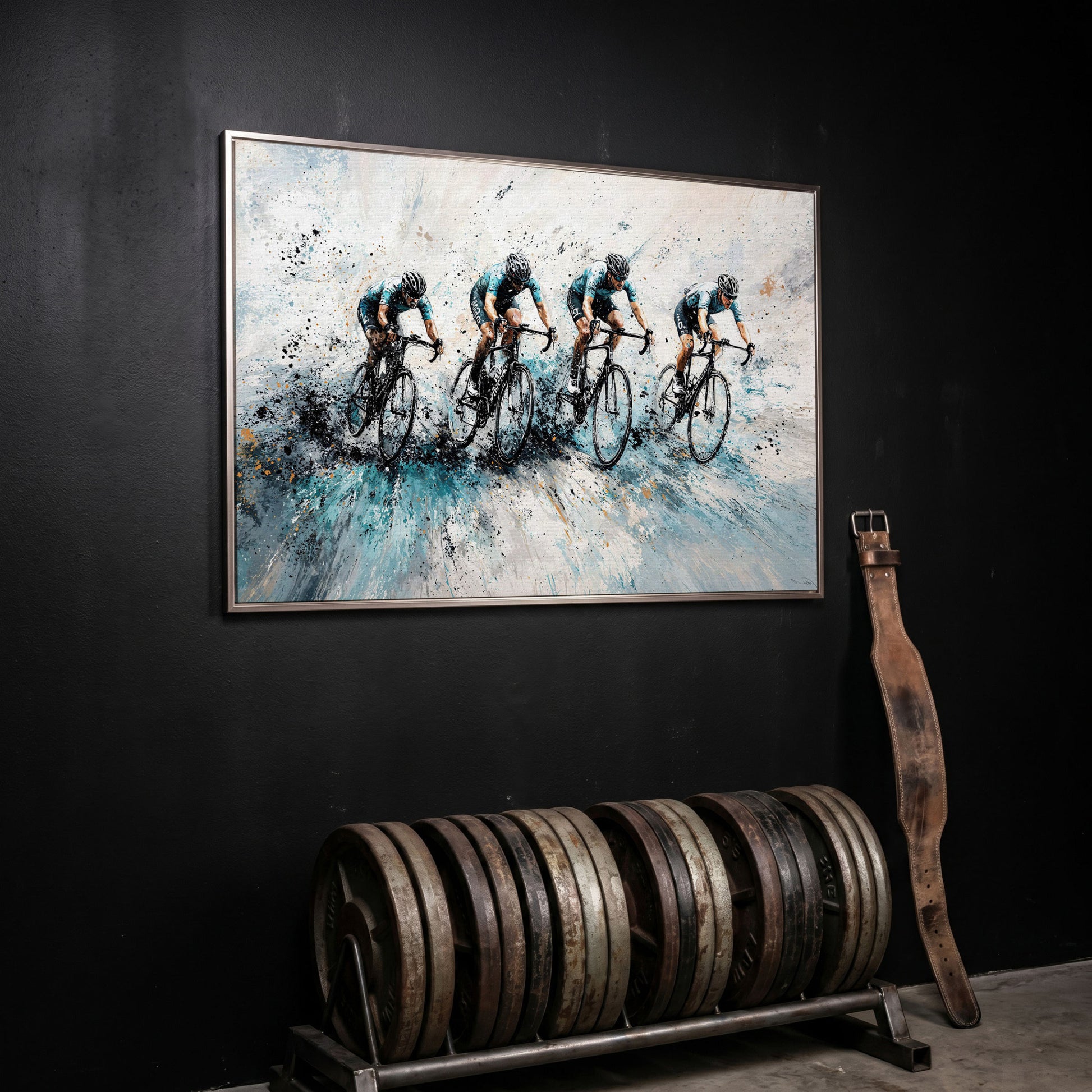 Cycling Team Abstract Canvas in silver floating frame