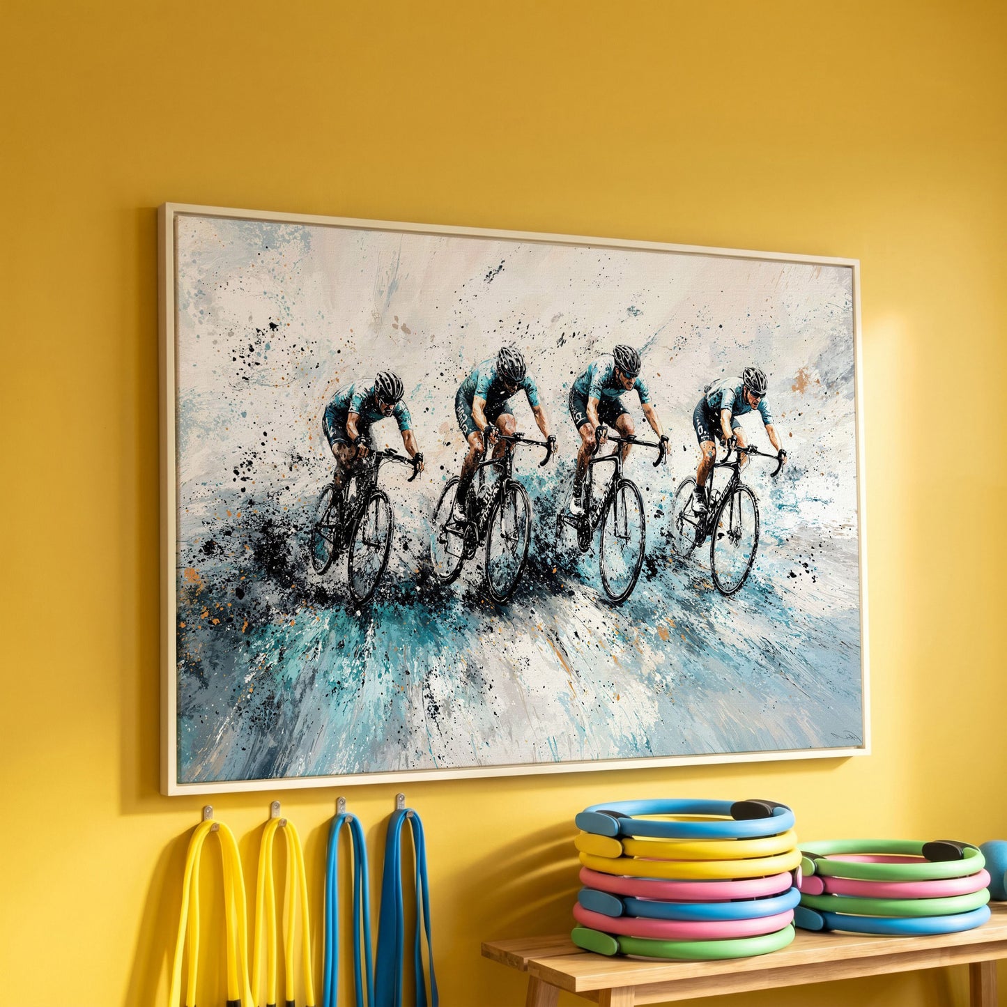 Cycling Team Abstract Canvas in white floating frame