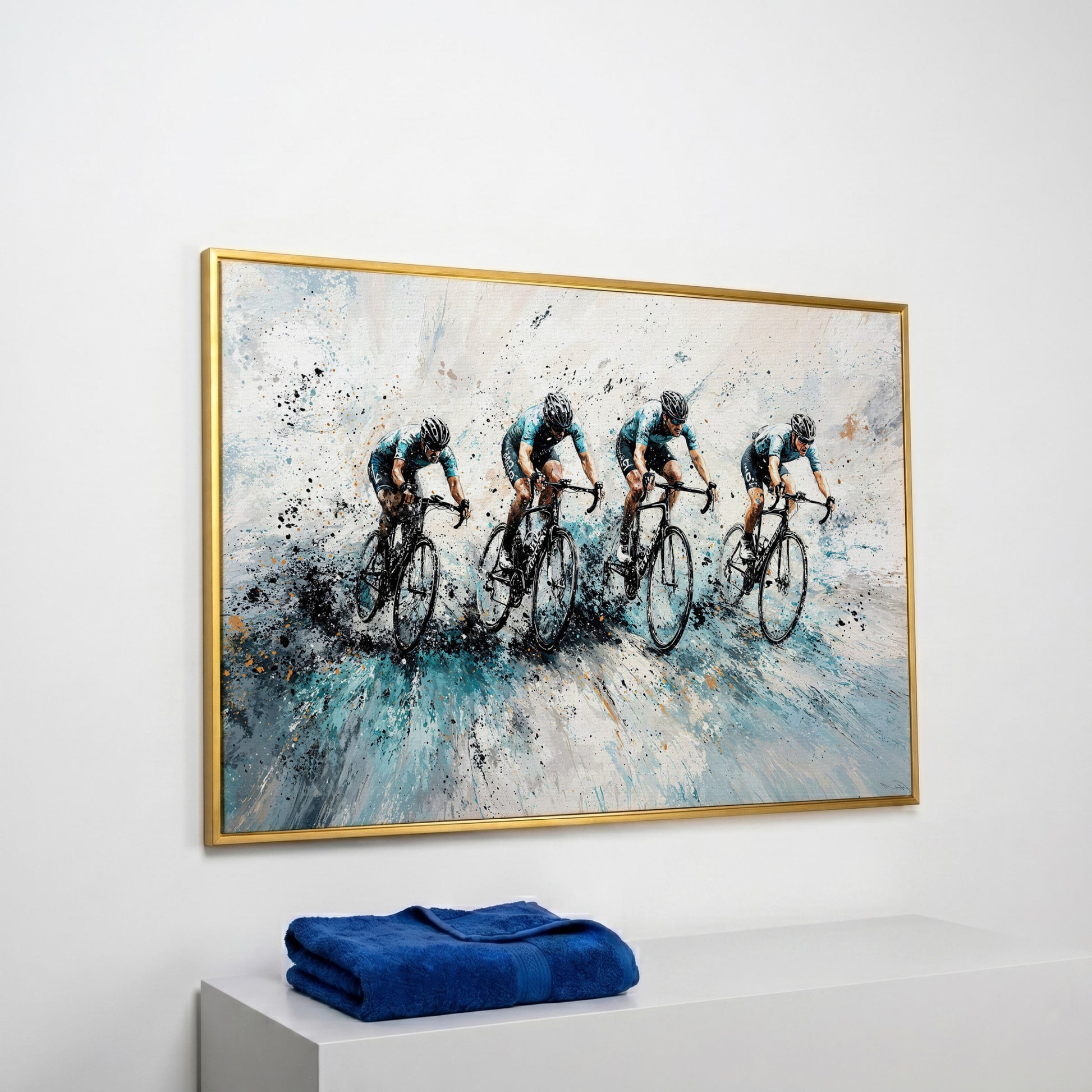 Cycling Team Abstract Canvas in yellow gold floating frame