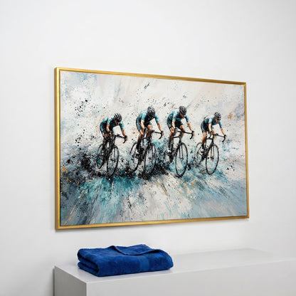 Cycling Team Abstract Canvas in yellow gold floating frame