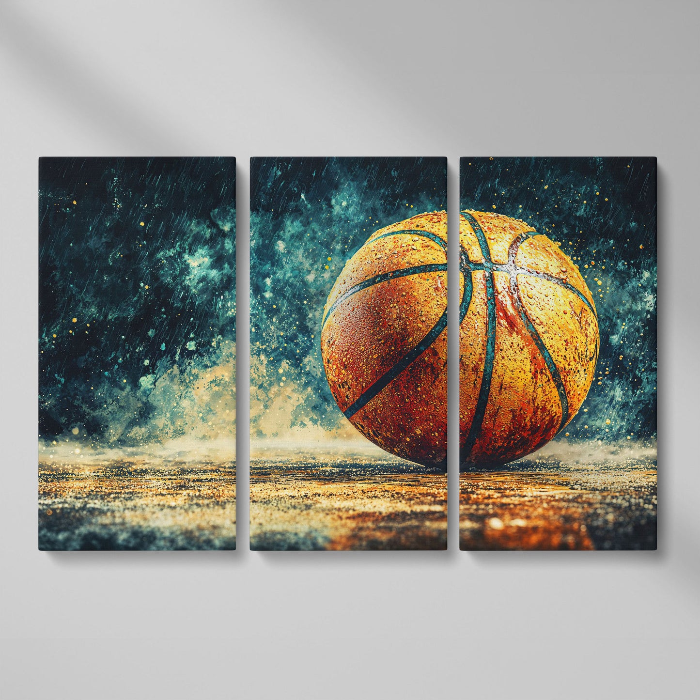 Basketball Abstract Canvas Print for Boys Room as 3-panel split version