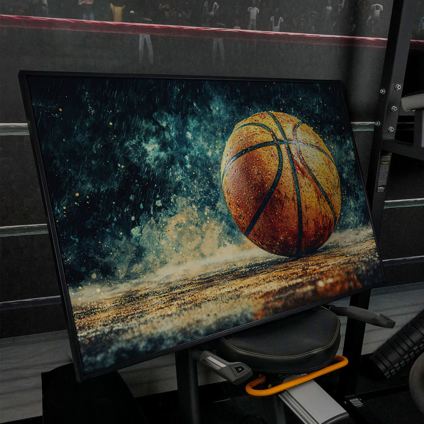 Basketball Abstract Canvas Print for Boys Room in black floating frame