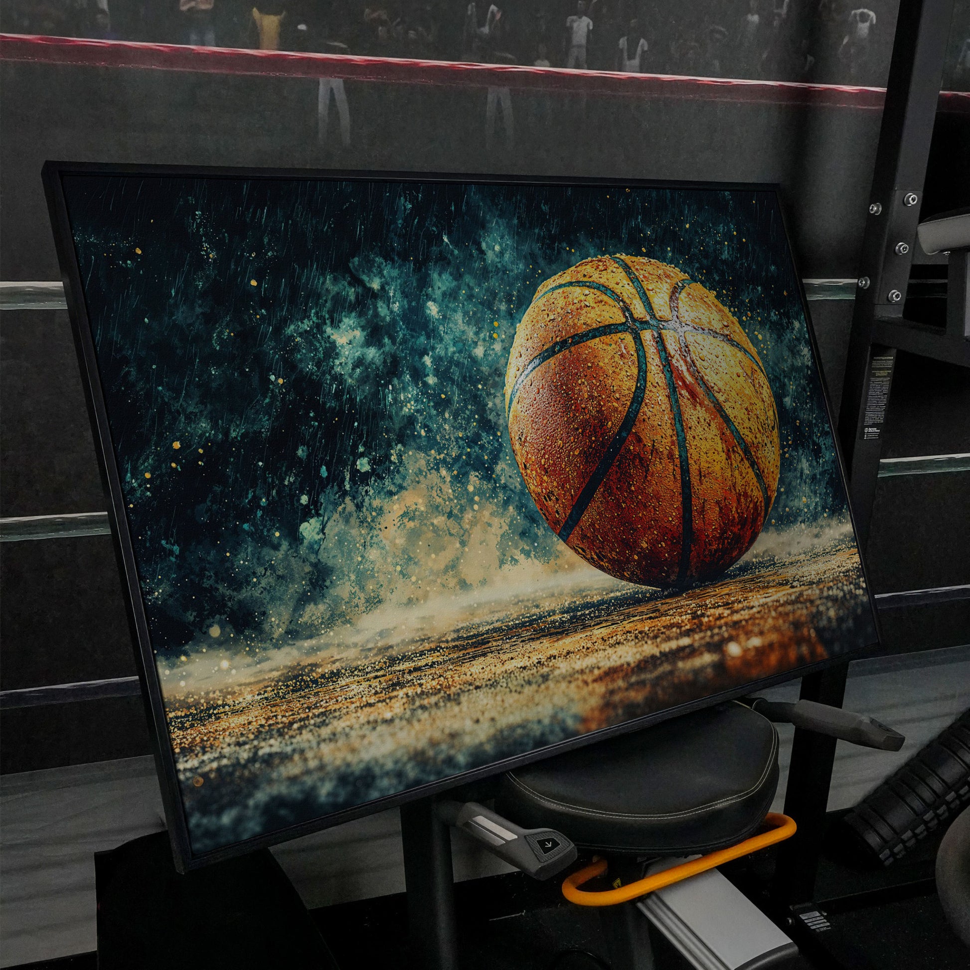 Basketball Abstract Canvas Print for Boys Room in black floating frame