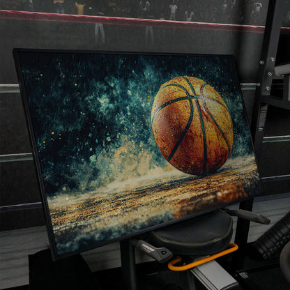 Basketball Abstract Canvas Print for Boys Room in black floating frame
