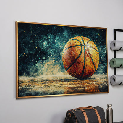 Basketball Abstract Canvas Print for Boys Room in rose gold floating frame