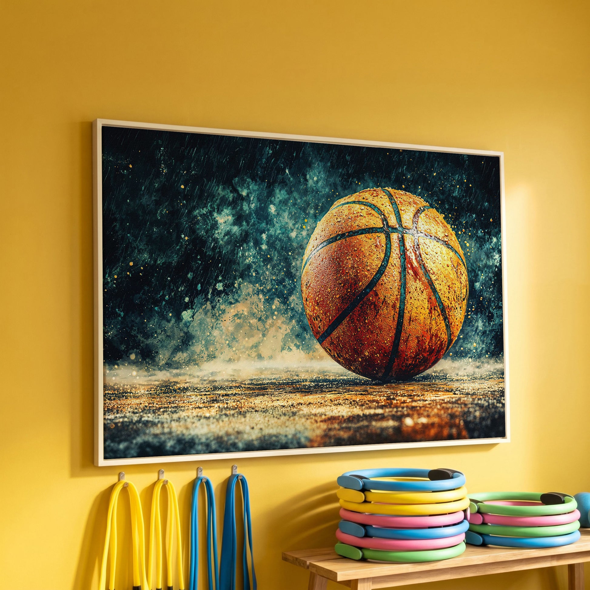 Basketball Abstract Canvas Print for Boys Room in white floating frame