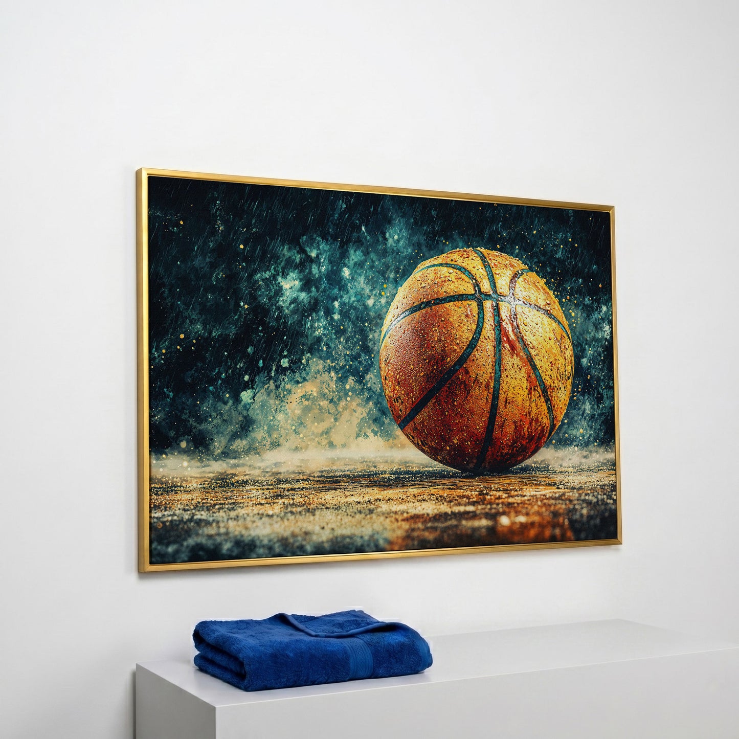 Basketball Abstract Canvas Print for Boys Room in yellow gold floating frame
