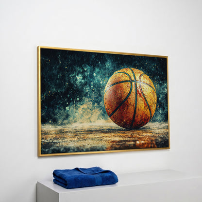Basketball Abstract Canvas Print for Boys Room in yellow gold floating frame