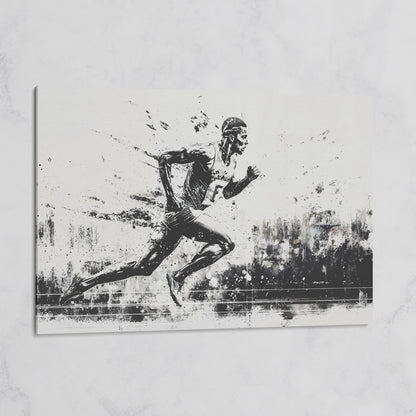 Black & White Runner Canvas - Mid-Stride Motion Art on gallery wrap