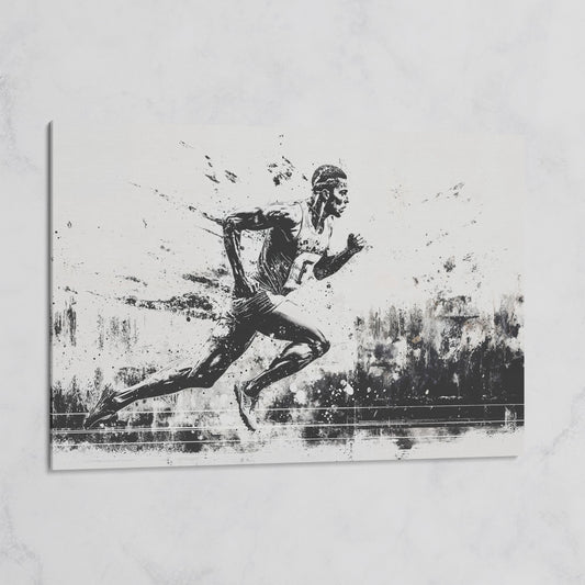 Black & White Runner Canvas - Mid-Stride Motion Art on gallery wrap