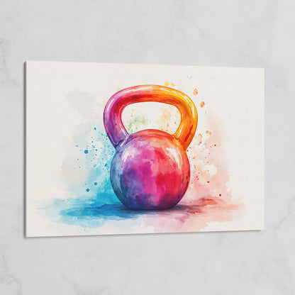 Kettlebell in Watercolor: Magenta, Orange & Blue Canvas on gallery wrap