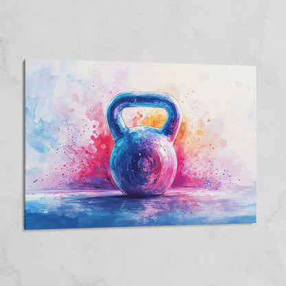 Watercolor Kettlebell Canvas Print in Cerulean and Pink on gallery wrap