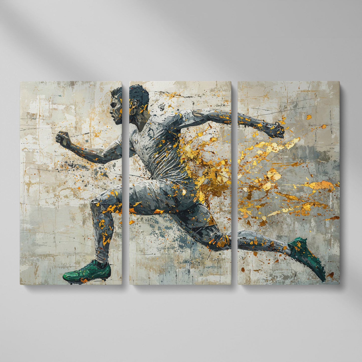 Abstract Runner Canvas Print with Gold Accents as 3-panel split version