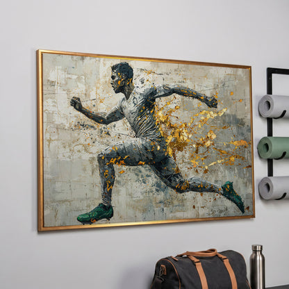Abstract Runner Canvas Print with Gold Accents in rose gold floating frame